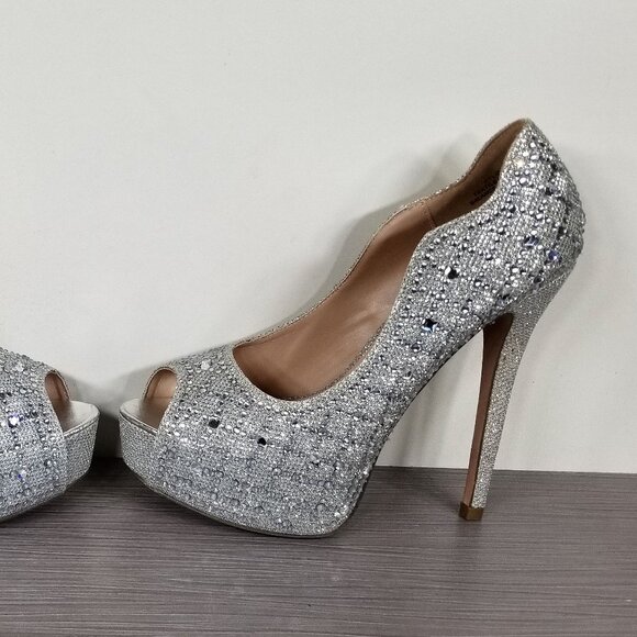 Lauren Lorraine Candy Crystal Peep Toe Pump, Silver, Womens Size 7 M - Picture 8 of 12